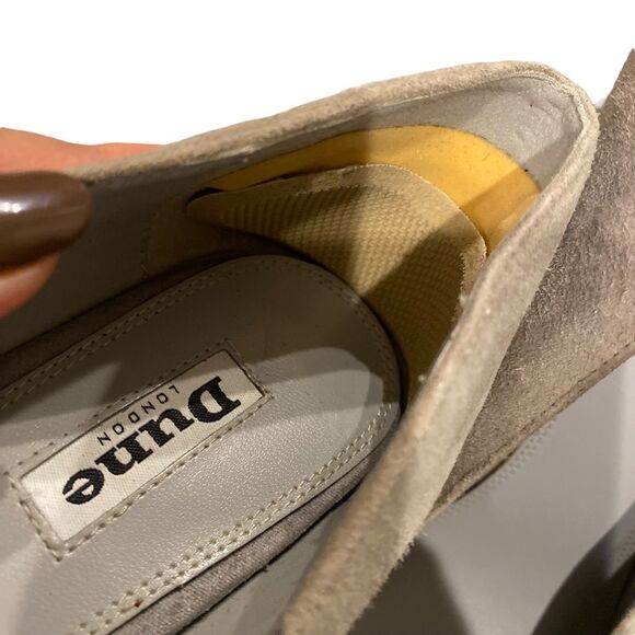 Dune London Bindy Crystal Block Heel Beige Grey Suede Leather Size 10 - Picture 3 of 10